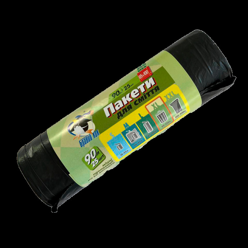 Пакет для сміття Бравий Кок Чорний 90л/25шт Ш65хВ100 (30шт/міш)