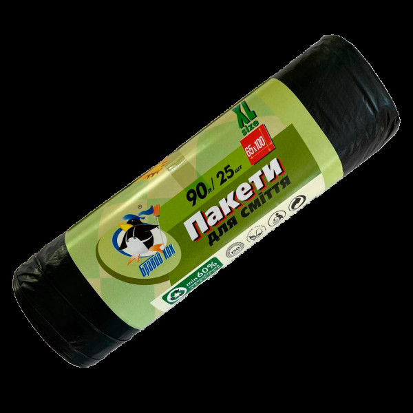 Пакет для мусора Бравый Кок Черный 90л/25шт Ш65хВ100 (30шт/меш)
