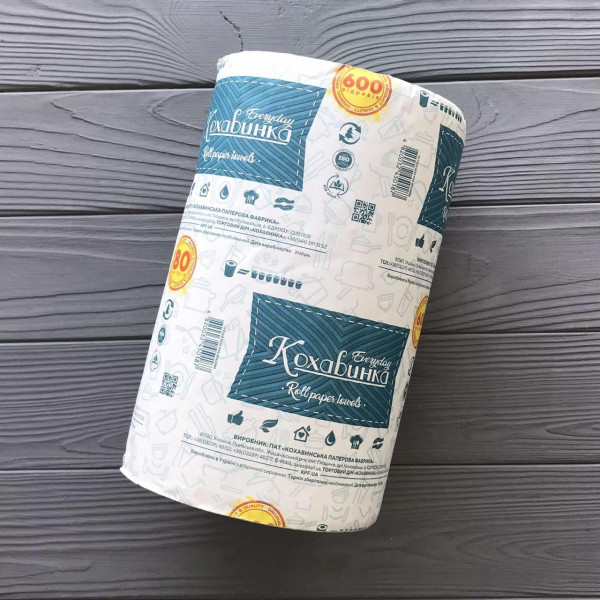 Рушник паперовий рулон Кохавинка зелений 80 метрів/600 відривів (6рул/уп)