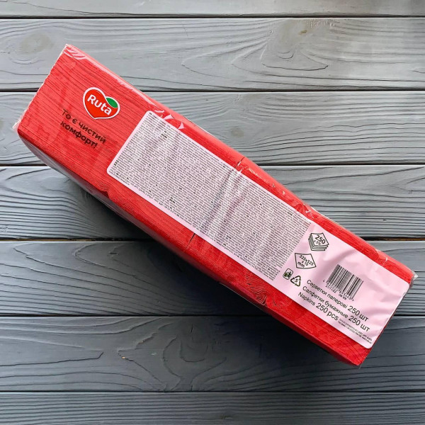 Серветки Ruta Professional 33х33см 2шар червоні 1/4 (250шт/уп|4уп/ящ)