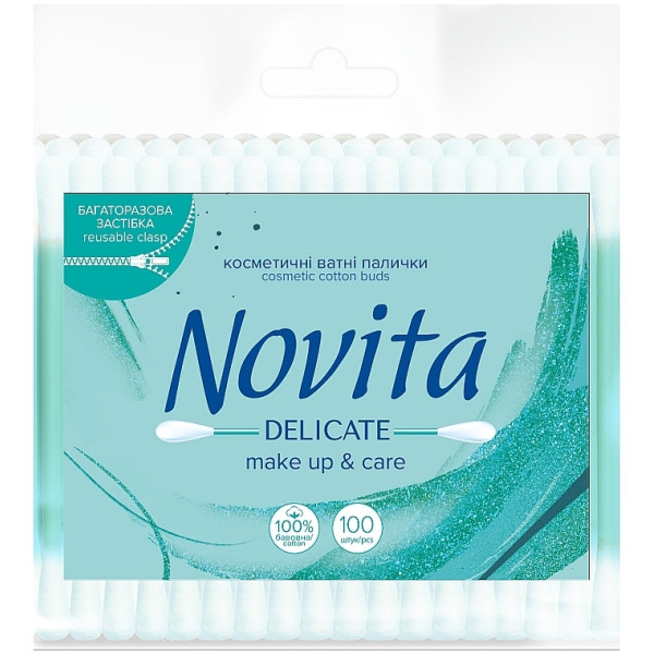 Палочки ватные в полиэтиленовом пакете NOVITA Delicate (100шт/уп|24шт/ящ) 41202340

