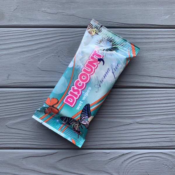 Влажные серветки Discount голубые (15шт/уп)