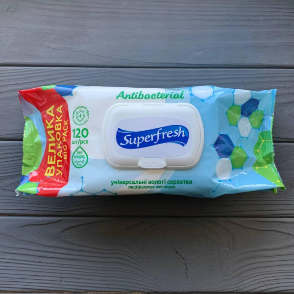 Superfresh Салфетка влажная Antibacterial с клапаном 120 шт. (9шт/ящ)
