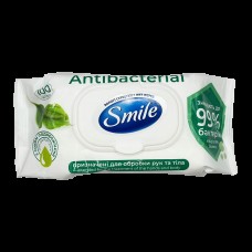 SMILE Вологі серветки Antibacterial з подорожником з клапаном 100шт (9уп/ящ)