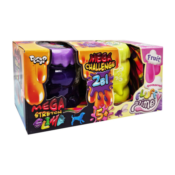 Вязкая масса "2 в 1 "Mega Stretch Slime" и "Fluffy Slime" FLS-03-01U укр Фиолетово-желтый(FLS-03-01U(Violet-Yellow))