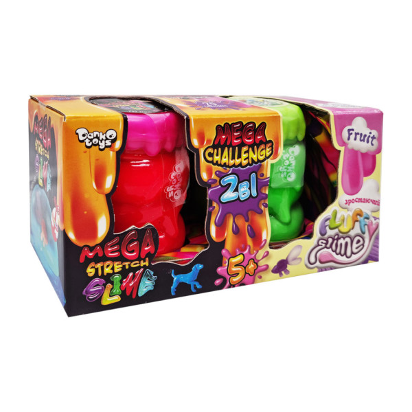 В'язка маса "2 в 1 "Mega Stretch Slime" та "Fluffy Slime" FLS-03-01U укр Рожево-зелений (FLS-03-01U(Pink-Green))