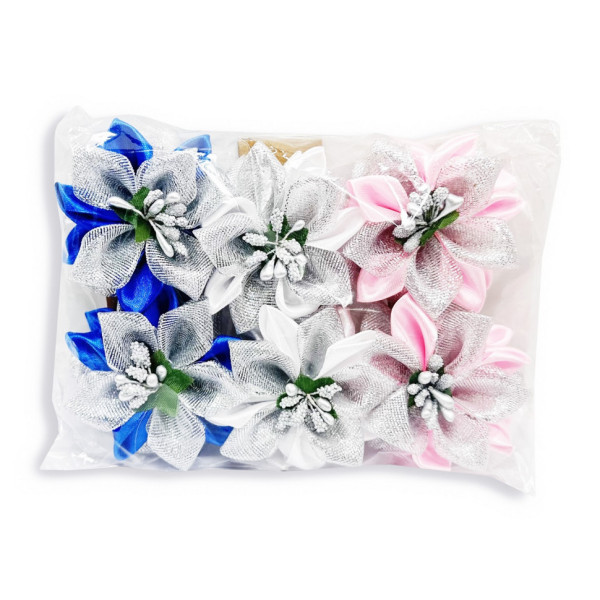 Набір резинок для волосся 0108-344, 6 штук, з бантом-квіткою (0108-344)