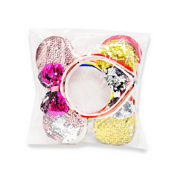 Набір обідків для волосся "Міккі" 0106-264 вушка в паєтках, 6 штук (0106-264)