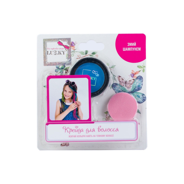 Дитяча пудрова крейда для волосся T11916 зі спонжем, блакитна (T11916)