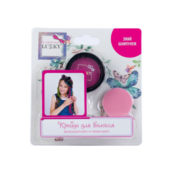 Дитяча пудрова крейда для волосся T11917 зі спонжем, рожевий (T11917)