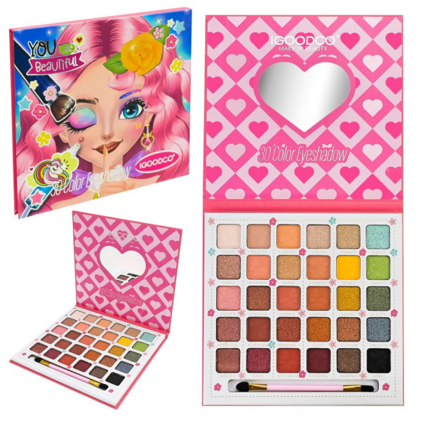 Дитяча палетка тіней для повік IG3125, 30 кольорів, з пензликом (IG3125)