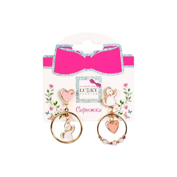 Дитячі сережки "Fashion Котики" T24633 рожеві (T24633)