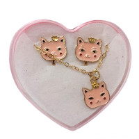 Біжутерія дитяча 2 в 1 "Рожева Киця" B4318-1 сережки + підвіска (B4318-1)