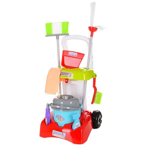 Игровой набор для уборки 17005-06, тележка, ведро, щетки, совок, швабра