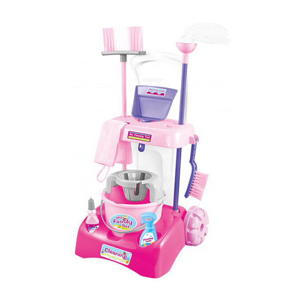 Игровой набор для уборки 17005-06, тележка, ведро, щетки, совок, швабра