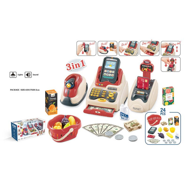 Игровой набор Кассовый аппарат 668-92, продукты деньги терминал