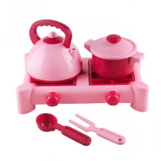 Дитячий ігровий набір посуду з газовою плитою 70408(Pink) 6 предметів, рожевий (70408(Pink))