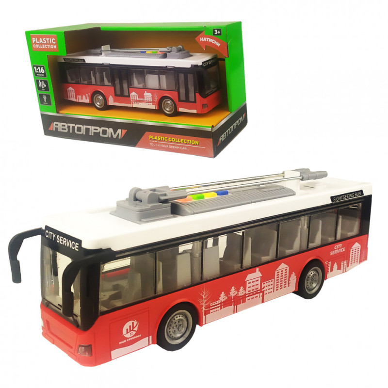 Игрушечный троллейбус 7949AB АВТОПРОМ  со звуковыми эффектами