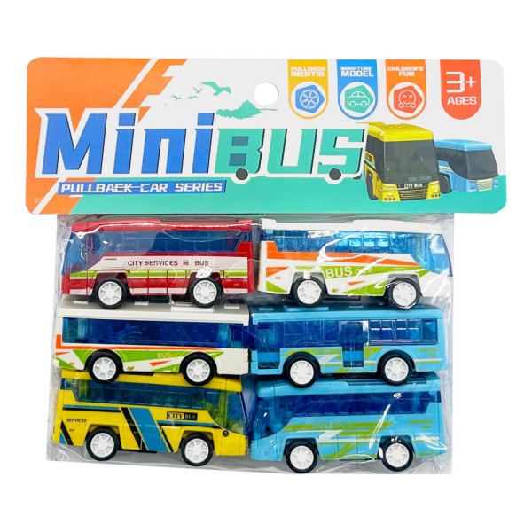 Детский набор инерционных автобусов HET-057, 6 штук в пакете(HET-057)