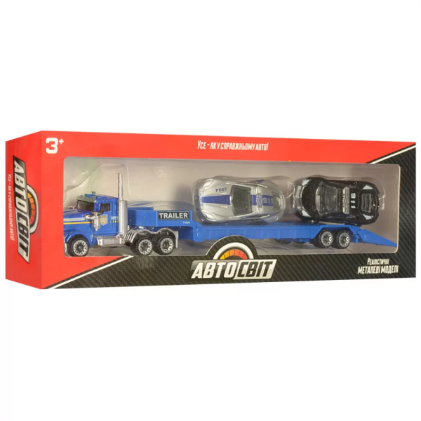 Ігровий набір машинок з трейлером AS-1974, 2 машинки і трейлер