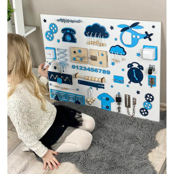 Развивающая игрушка Бизиборд по методике Монтессори TG270035370, 80х60 см, Синий