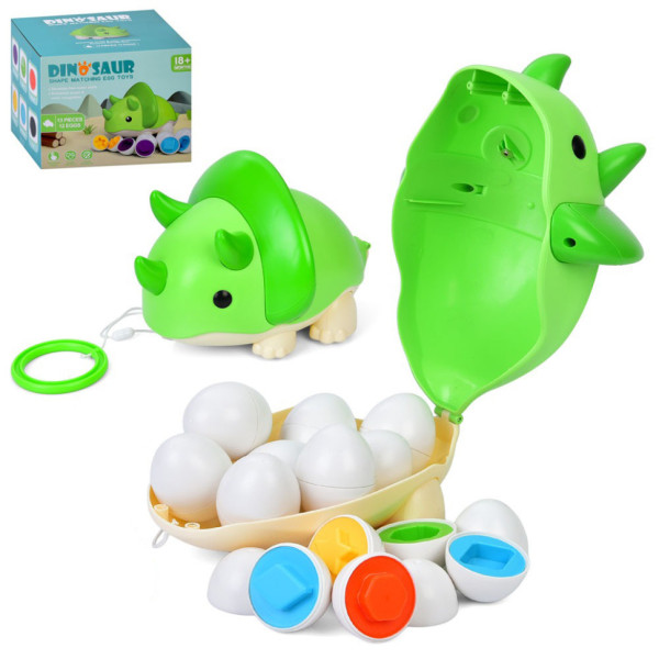 Дитяча каталка на мотузочці "Динозаврик" XQS2087A, яйця-пазли 12 штук (XQS2087A)