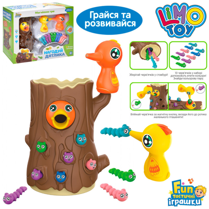 Магнітна гра "Нагодуй дятла" Limo Toy FT 0030 в комплекті 2 пташки та гусениці