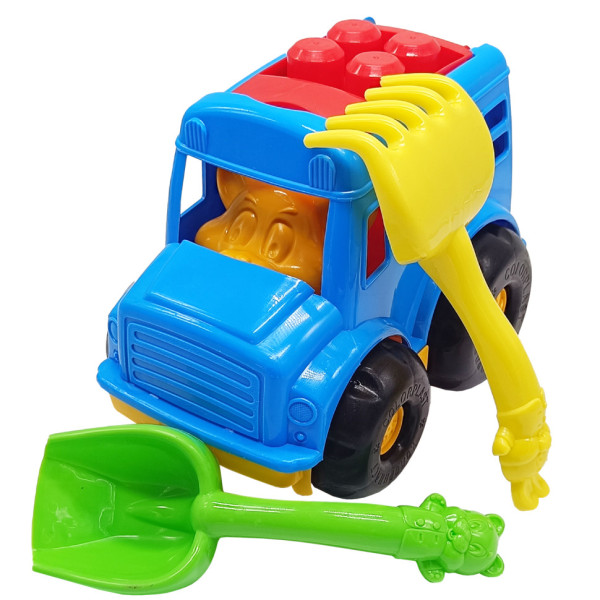 Дитячий пісочний набір "Автобус-бусік" 0091 лопатка, граблі Синій (0091(Blue))