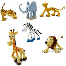 Детские фигурки диких животных P 2901-6 лев, тигр, жираф, зебра, леопард, слон