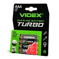 Батарейка лужна Videx LR03/AAA Turbo 4 шт BLISTER (Videx LR03/AAA*4 Turbo)