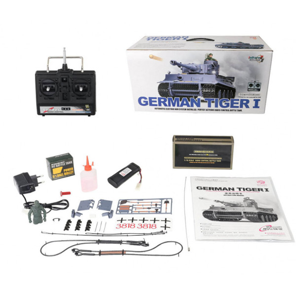 Танк на радіокеруванні German Tiger HENG LONG 3818-1 стріляє кульками