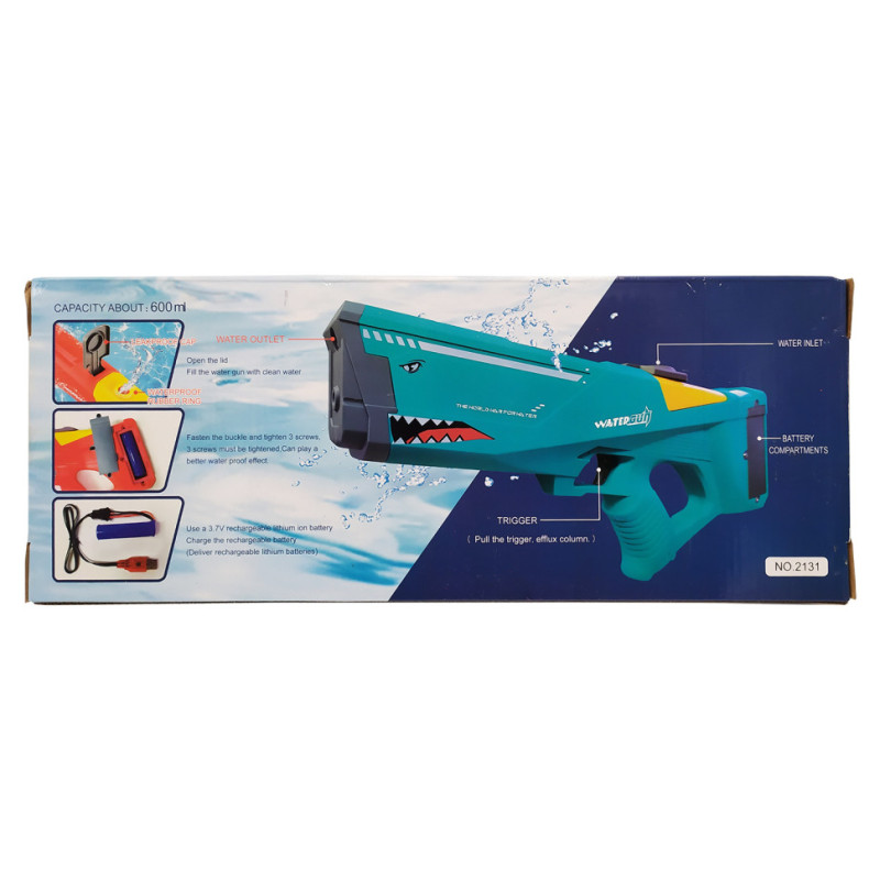 Водяний автомат "Акула" електричний з акумулятором Shark Electric Water Gun 2131(Turquoise) Бірюзовий
