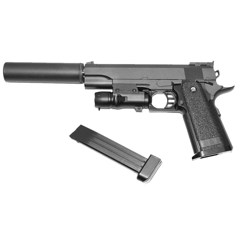 G6A Страйкбольний пістолет Galaxy Colt M1911 Hi-Capa з глушником та прицілом метал чорний