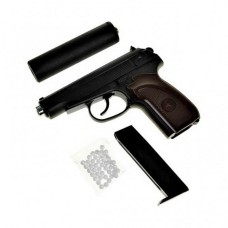 Іграшковий пістолет на кульках "Пістолет Макарова" Galaxy G29A з імітацією глушника метал чорний