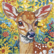 Алмазная мозаика "Олененок в цветах" BH034 неполная выкладка 25х25 см