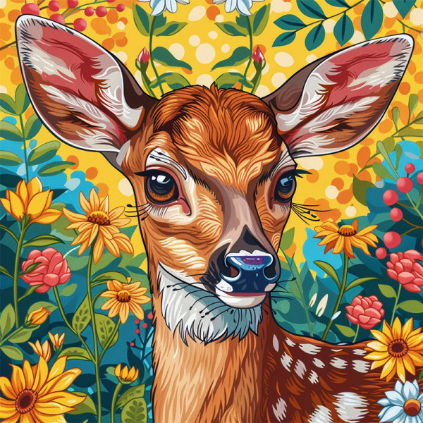 Алмазная мозаика "Олененок в цветах" BH034 неполная выкладка 25х25 см