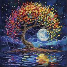Алмазная мозаика "Красочное дерево" BH020 неполная выкладка 25х25 см