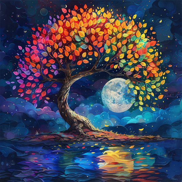 Алмазная мозаика "Красочное дерево" BH020 неполная выкладка 25х25 см