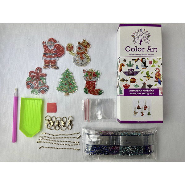 Набір брелків алмазна викладка "Новорічні" BR25, 5 шт, з інструментами (BR25)