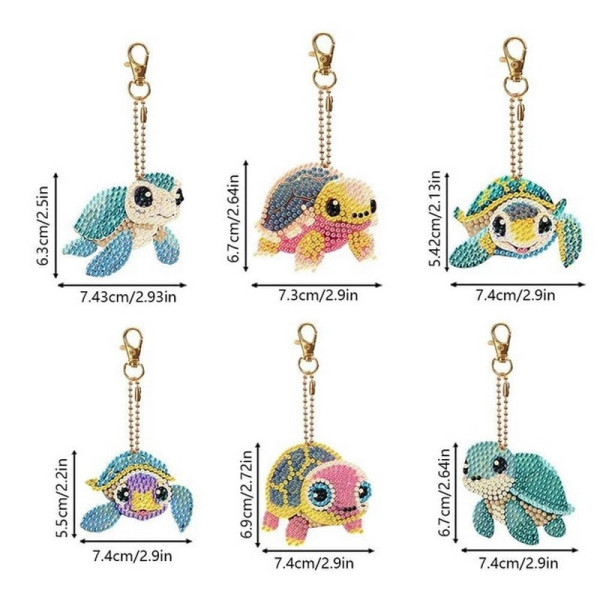 Набор брелков для алмазной мозаики "Черепашки" BR37 с инструментами 6 шт