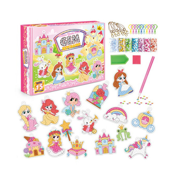 Набор для творчества Алмазная мозаика "Принцессы, зверюшки, замок" SK8019 брелок, 15 штук