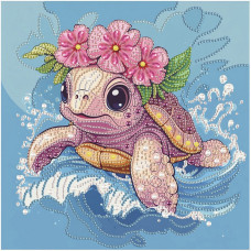 Алмазная мозаика "Черепаха в венке" DBS52203 неполная выкладка 25х25 см