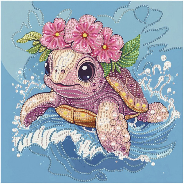 Алмазная мозаика "Черепаха в венке" DBS52203 неполная выкладка 25х25 см