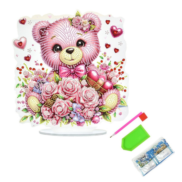 Набор для творчества алмазная мозаика "Нежный мишка" YKLZ15263 на подставке 25х25 см