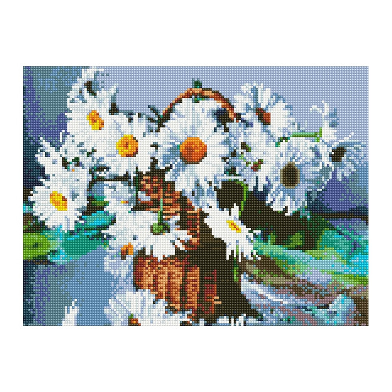 Алмазная мозаика "Ромашки в корзине" EJ1389, 40х30 см Алмазная мозаика "Ромашки в корзине" EJ1389, 40х30 см