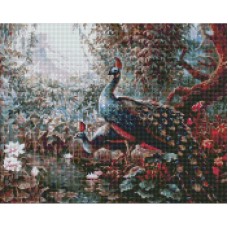 Алмазна мозаїка "Казкові павичі" ©Сергій Лобач Ідейка AMO7336 40х50 см