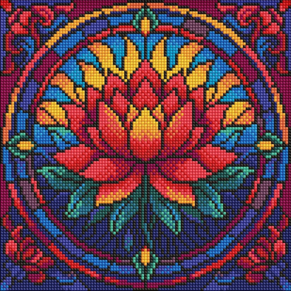 Алмазна мозаїка "Вітраж. Лотос" ©art_selena_ua AMO8330, 30х30 см