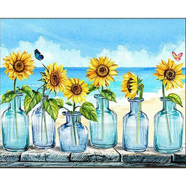 Алмазная мозаика "Подсолнухи у моря" HEG86086 30х40 см