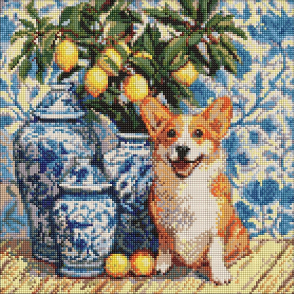 Алмазная мозаика "Корги и лимоны" ©art_selena_ua AMO20217, 40х40 см