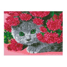 Алмазная мозаика "Кот среди цветов" EJ1218, 40х30 см